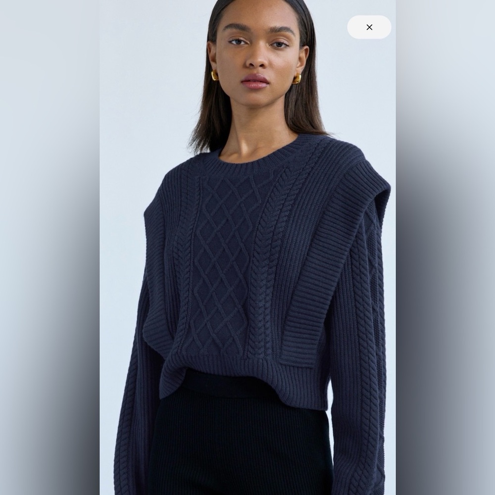 Babaton Sweater | Aritzia Seek Sweater - Cable Knit Merino Wool - Navy